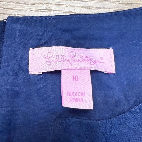 Lilly Pulitzer Augusta Shift Dress True Navy Anchors Jacquard Lace Trim Size 10 - Picture 5 of 14